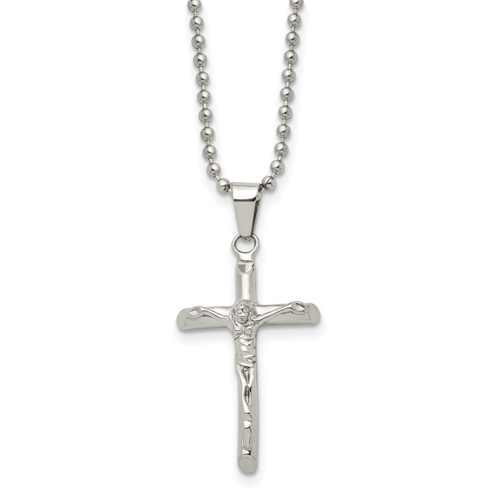 Chisel Stainless Steel Crucifix Pendant on a 20 inch Ball Chain Necklace
